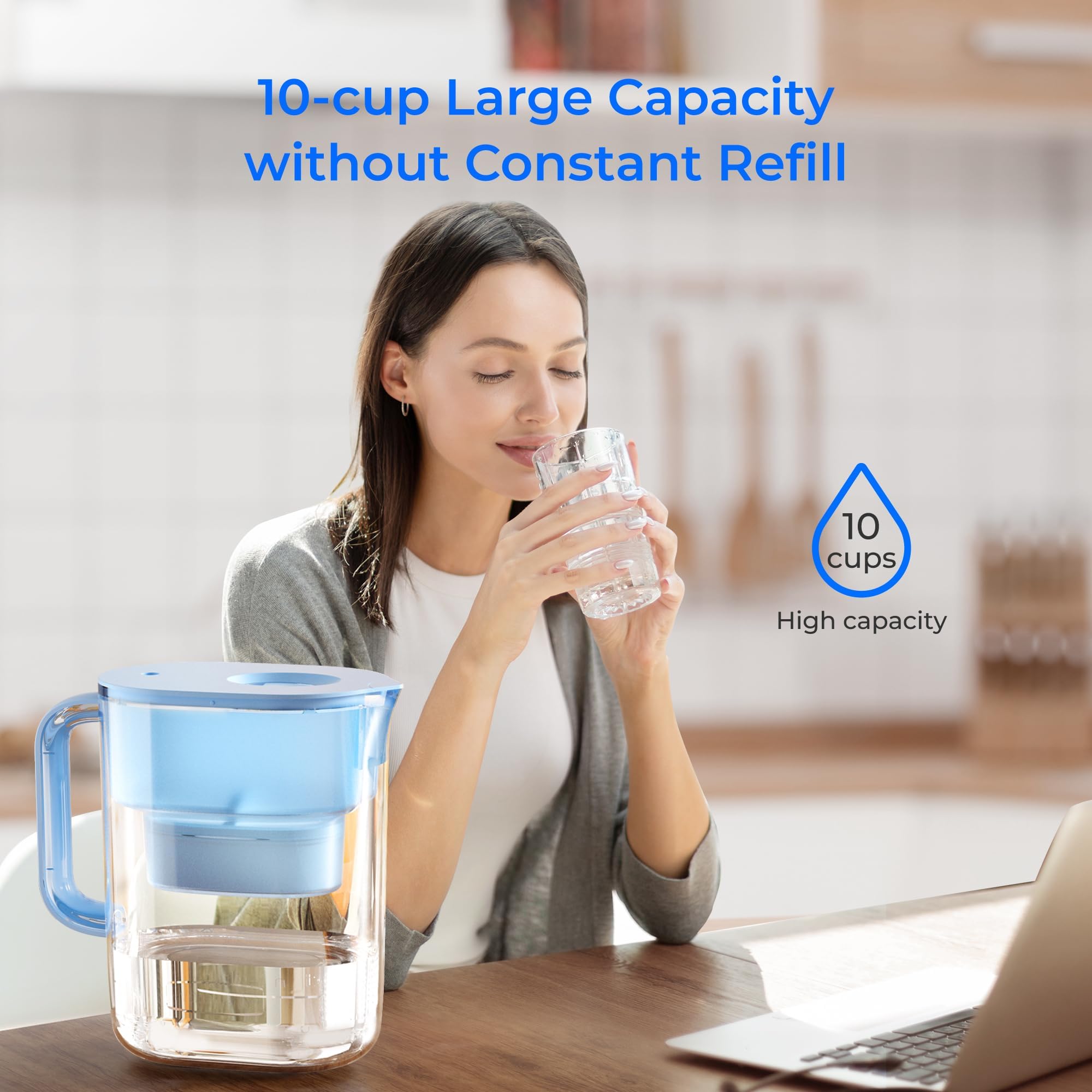 10-cup Waterdrop pitcher ready for family meals and daily use