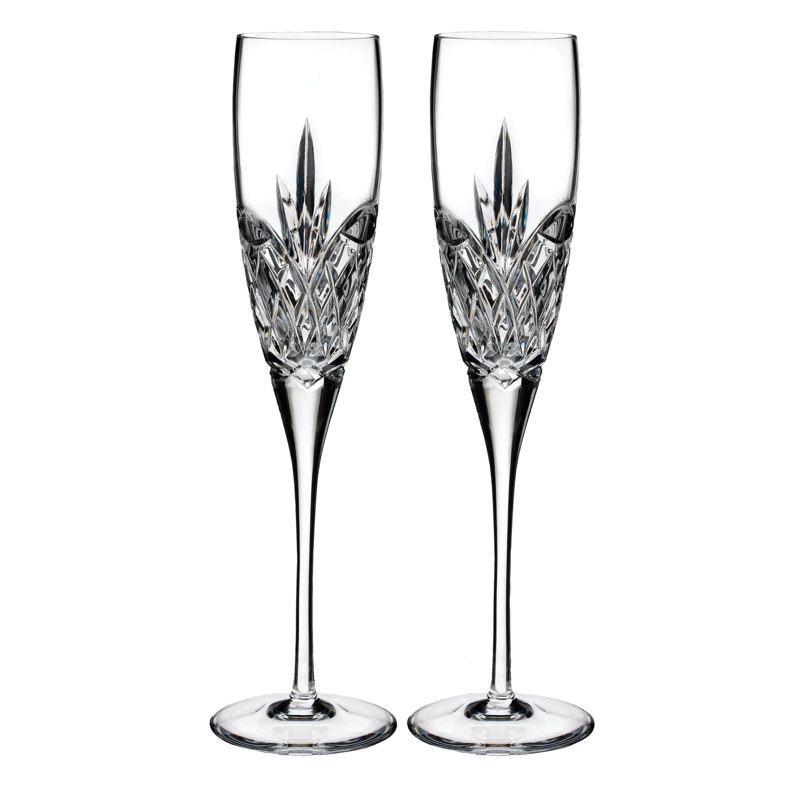 Waterford Love Forever toasting flute pair with eternal flame motif, ideal for weddings and anniversaries
