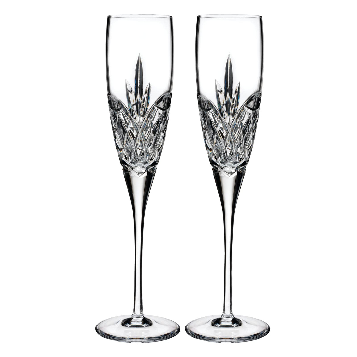 Waterford Love Forever toasting flute pair with eternal flame motif, ideal for weddings and anniversaries