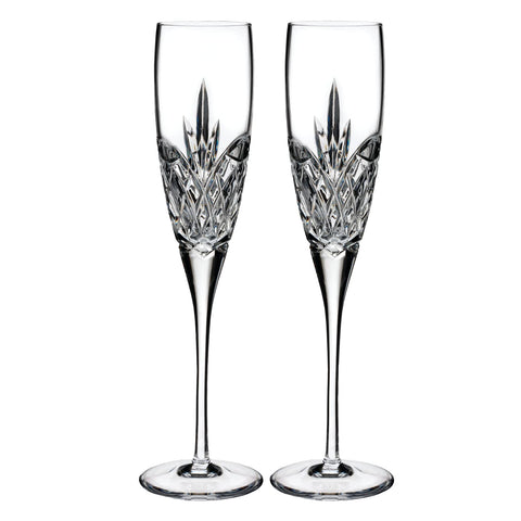 Waterford Love Forever toasting flute pair with eternal flame motif, ideal for weddings and anniversaries