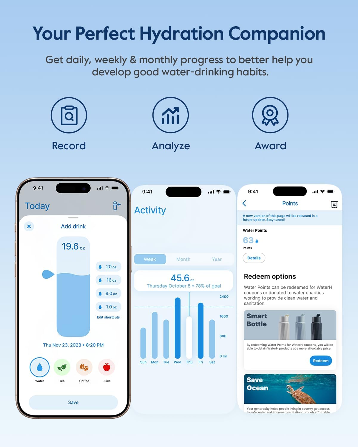 WaterH BOOST bottle with ice and fruit option for refreshing drinks