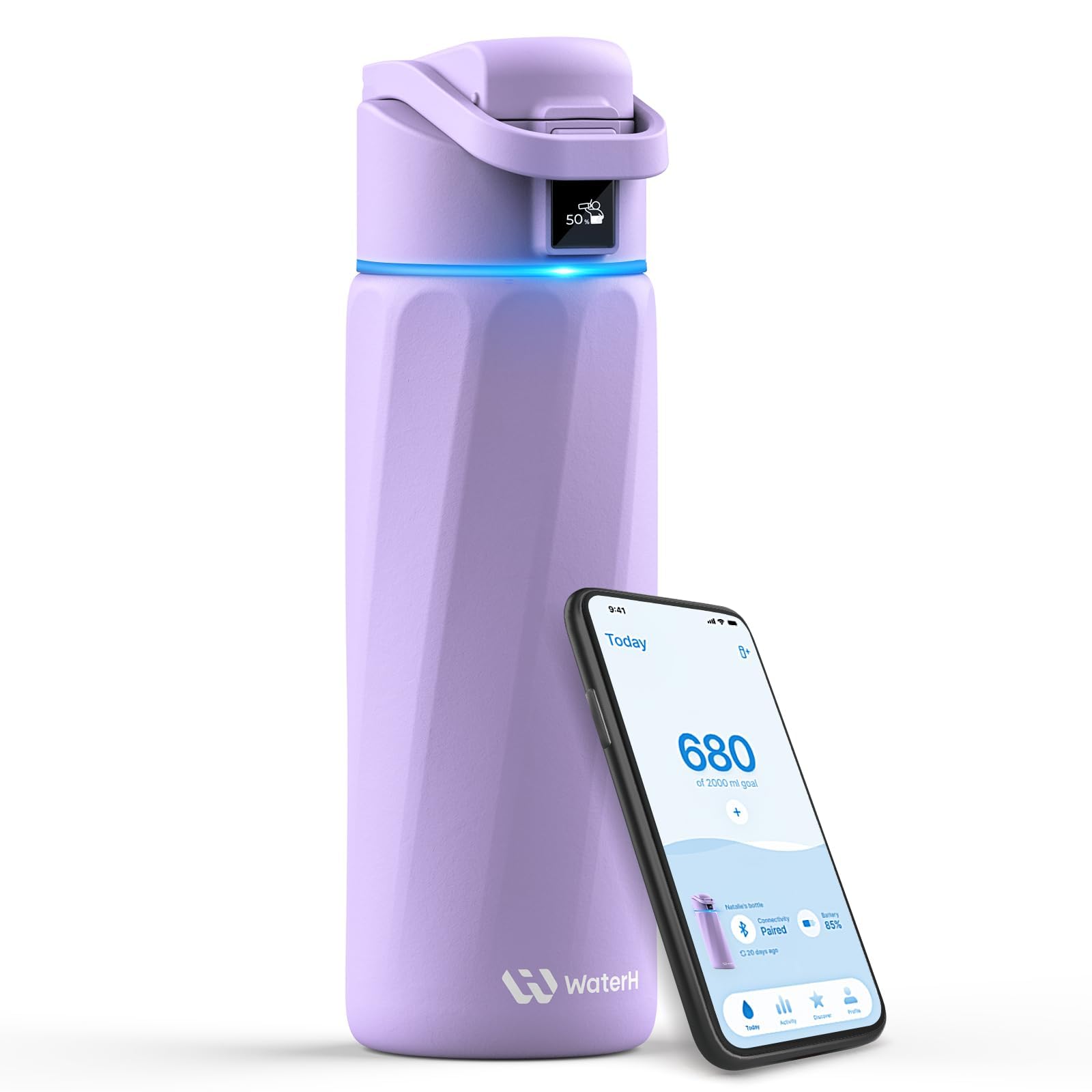 WaterH BOOST bottle lid halo showing hydration reminder for daily use