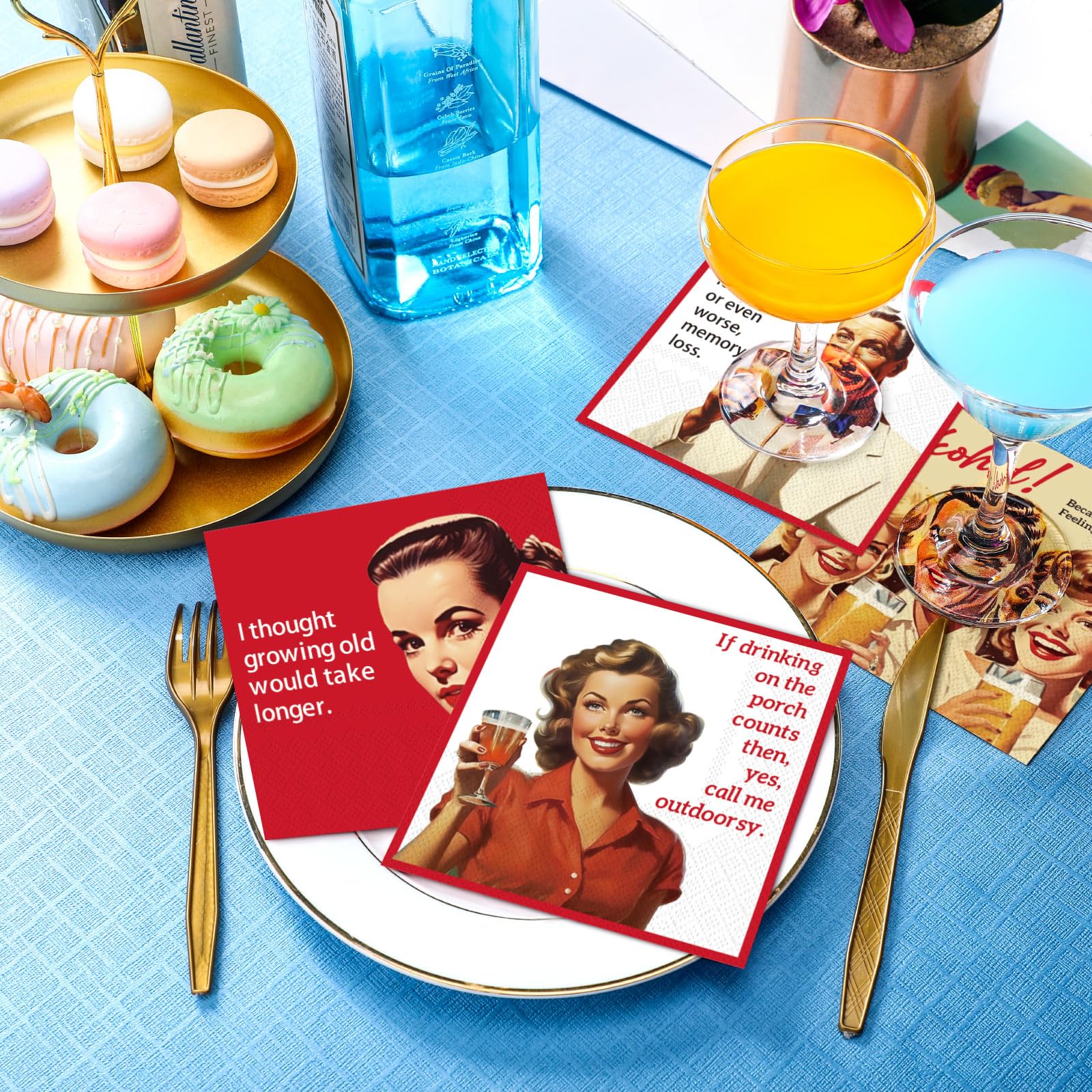 Watersay 5x5 inch three-layer napkins absorb spills during drinks and bites.