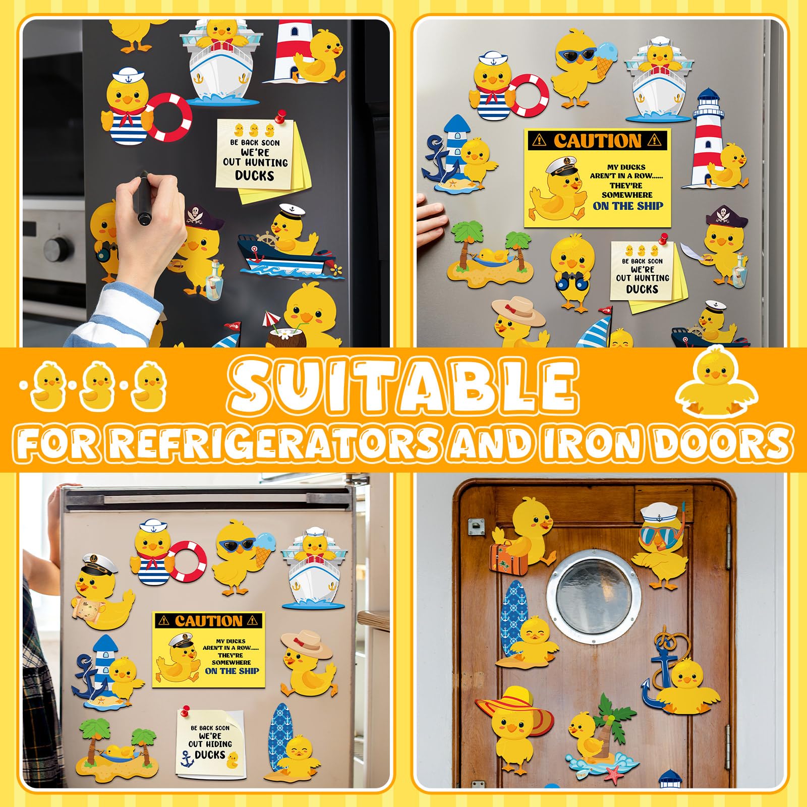 Watersay duck photo-taking magnet for cabin doors, eye-catching party vibe.