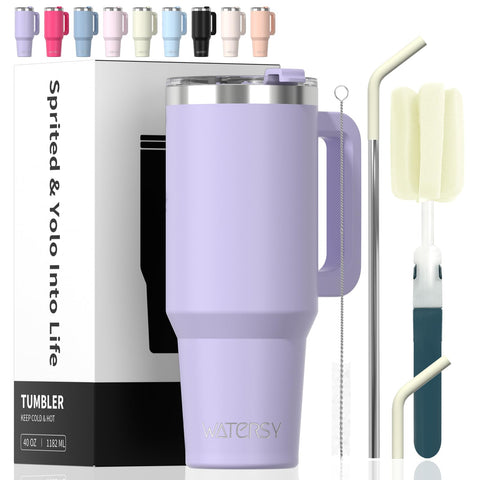 WATERSY 40 oz tumbler with handle for easy, on-the-go carrying.