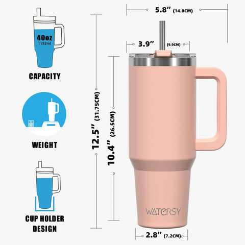 Watersy car cup holder-friendly tumbler fits most vehicles.