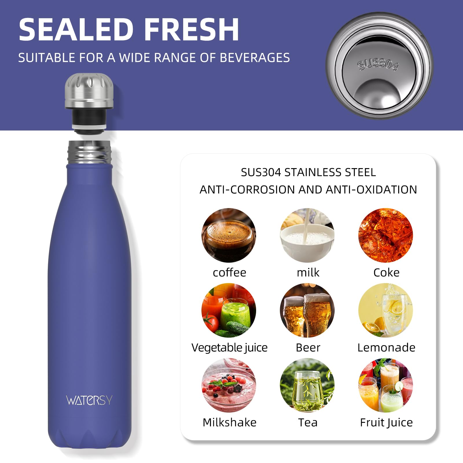 Watersy deep-blue bottle offered with multiple color options to match style