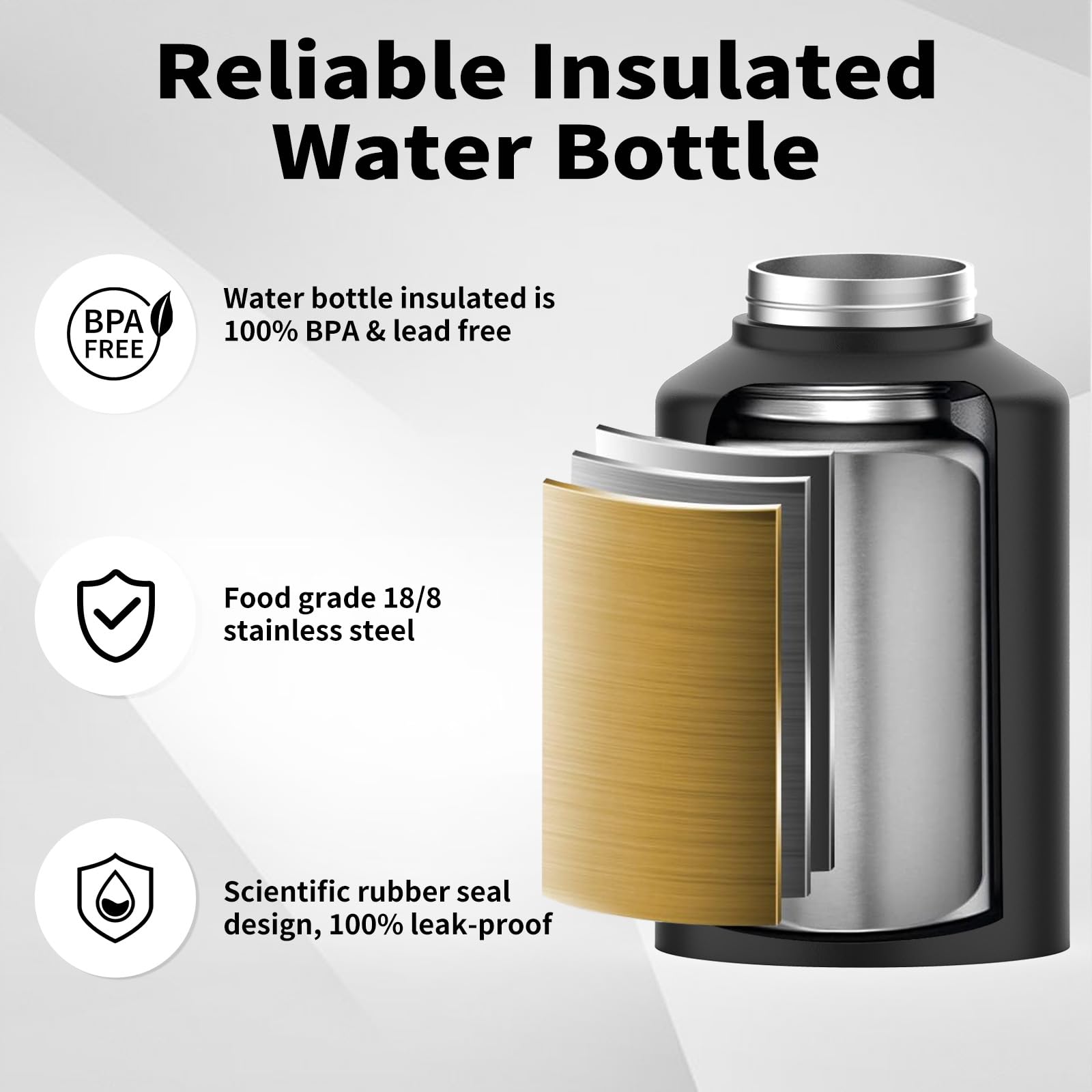 WATERSY stainless steel bottle body demonstrates durable 18/8 construction