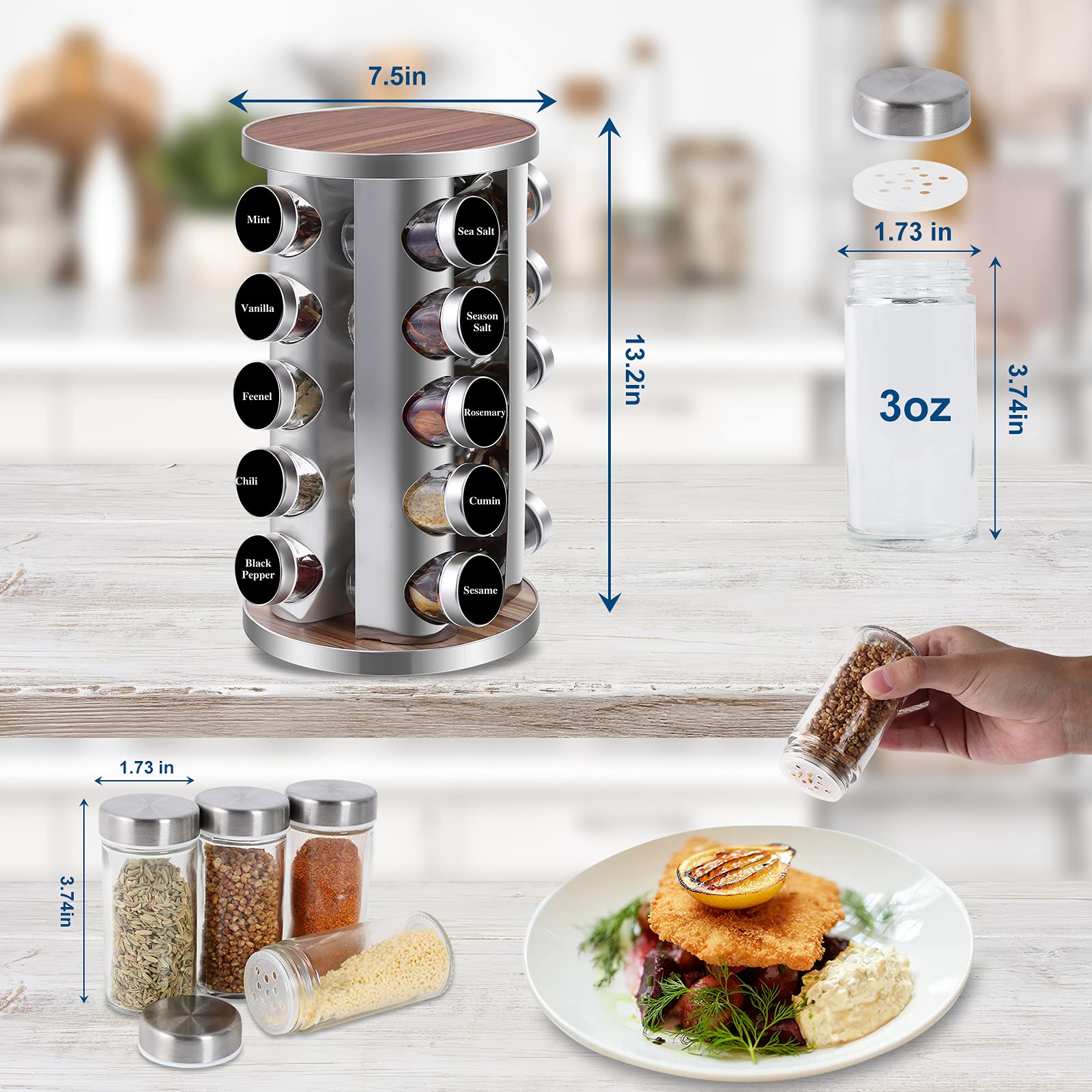 WAYDA 360-degree spice rotation helps you reach ingredients quickly while cooking.