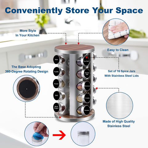 WAYDA spice rack crafted from lead-free glass and stainless steel for durability.