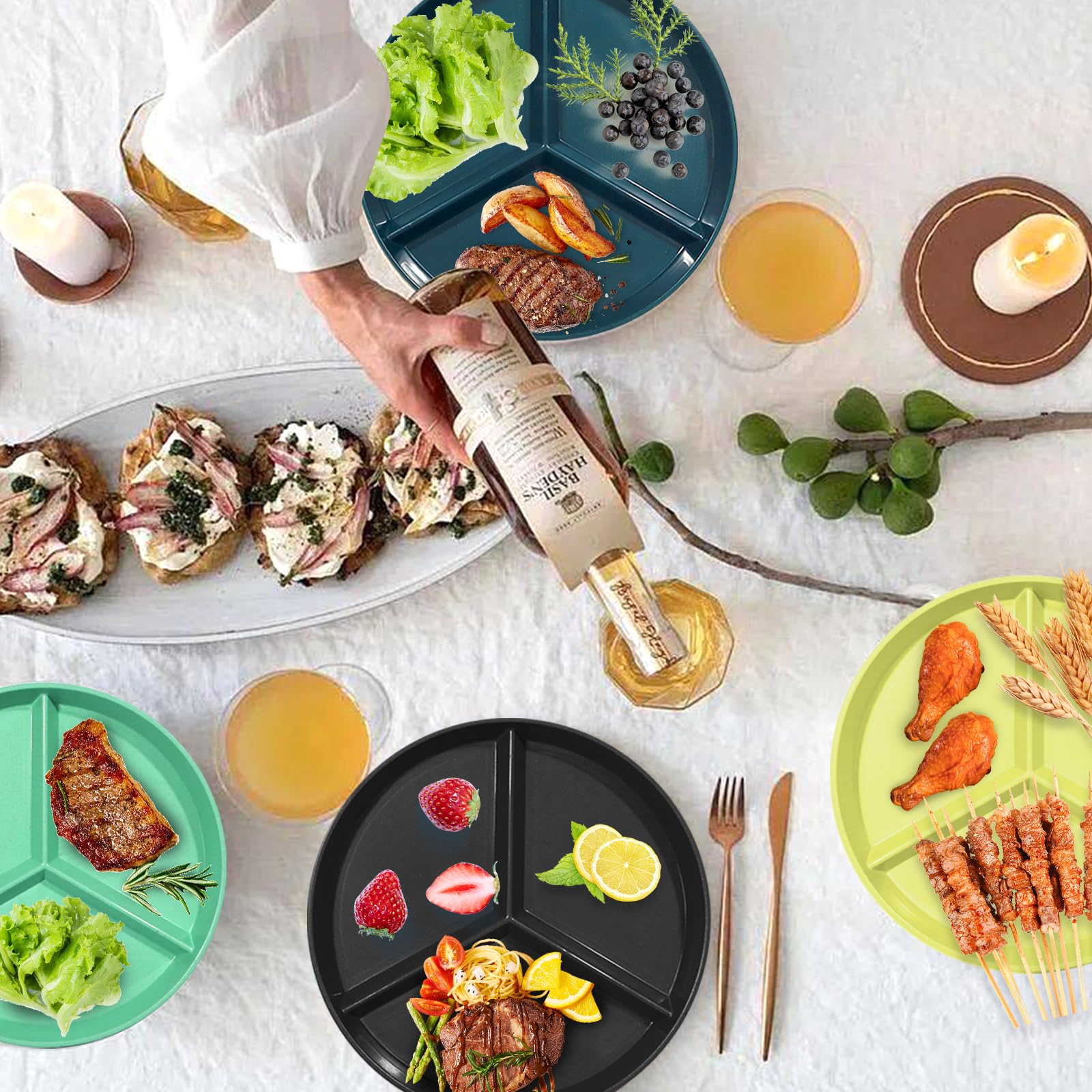WAYGYMBBD beige divided plate facilitates easy portioning for balanced meals.