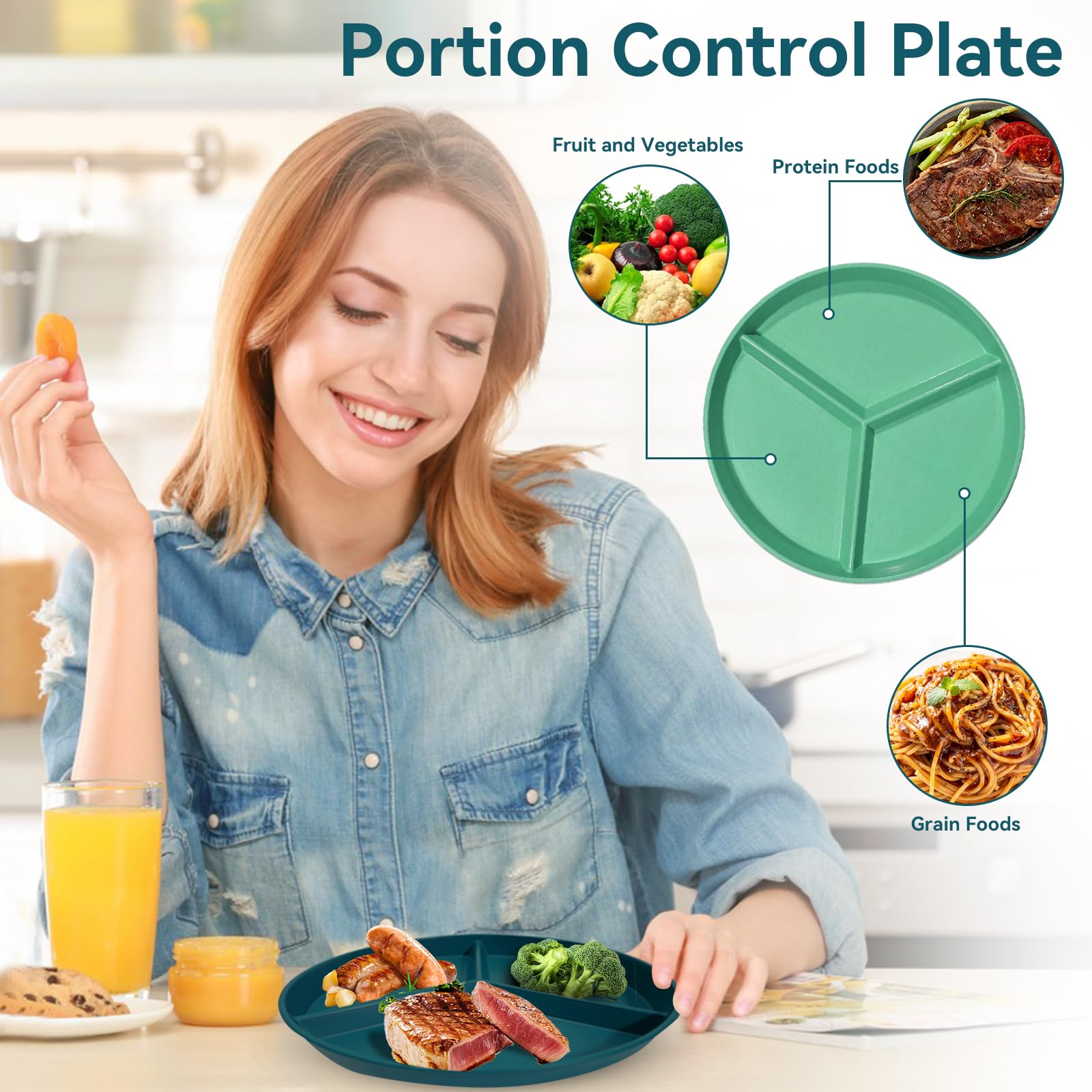 WAYGYMBBD light green divider plate helps kids learn portions during meals.