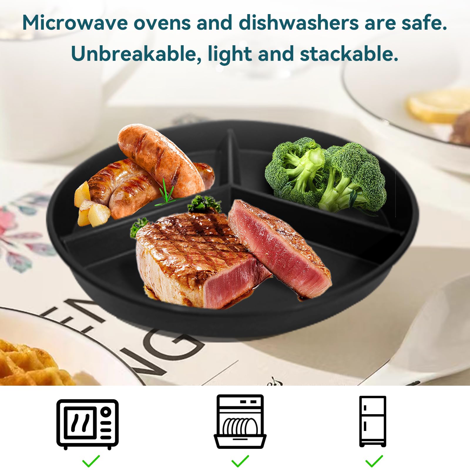 WAYGYMBBD three-compartment plate in yellow keeps foods separate and appealing.