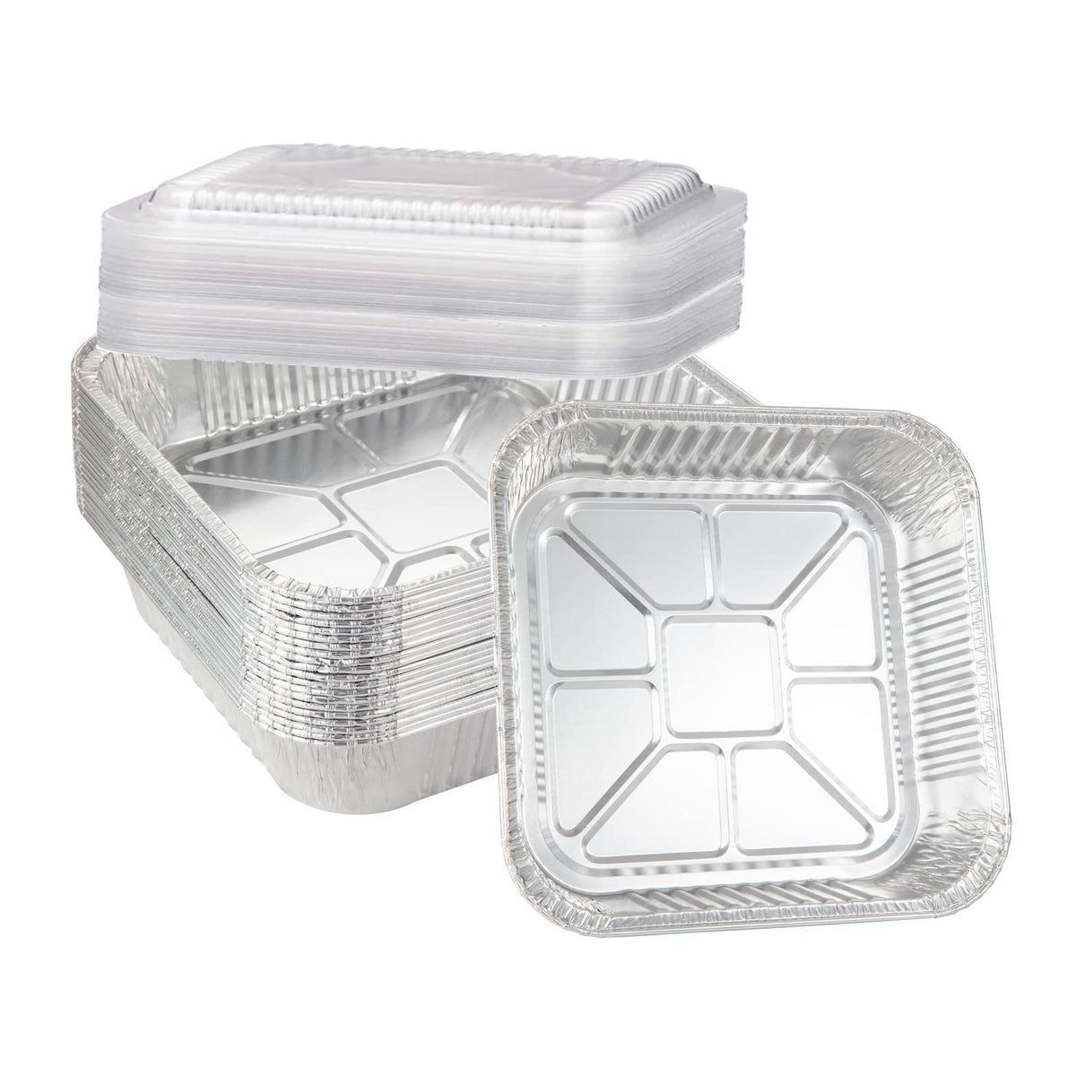 Waytiffer 20-pack disposable aluminum tins with 8-inch square pans for sturdy, convenient packaging.