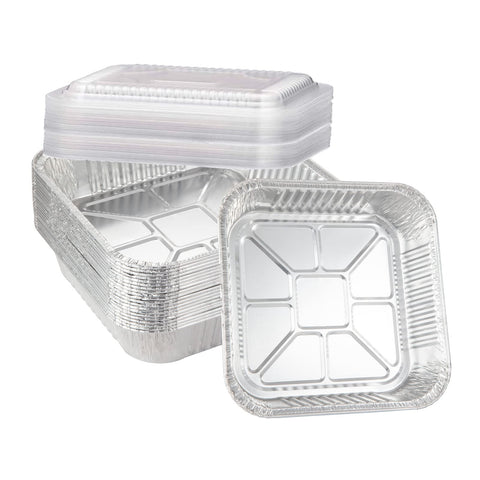 Waytiffer 20-pack disposable aluminum tins with 8-inch square pans for sturdy, convenient packaging.