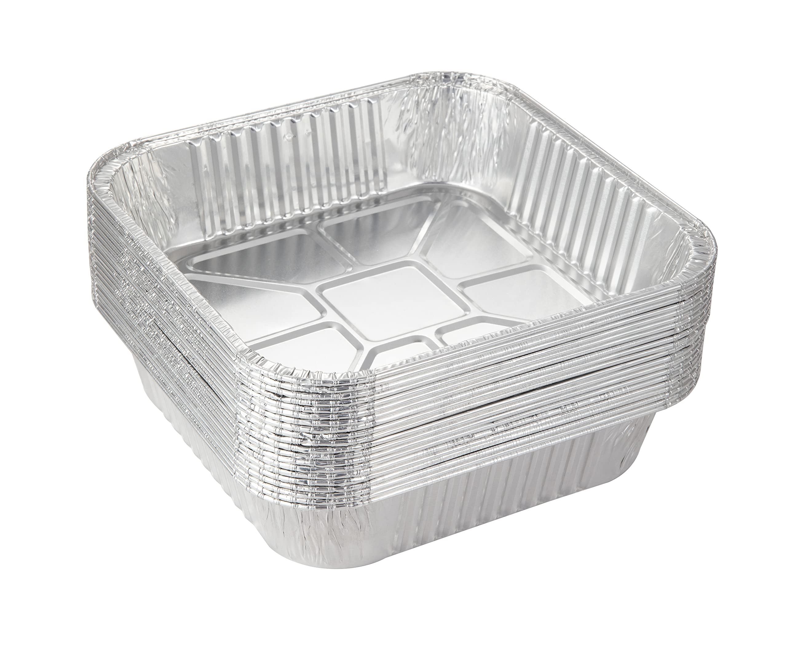 Waytiffer 25-pack 8x8 aluminum foil pans, top view, for quick prep and packaging.