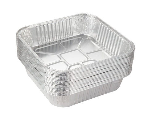 Waytiffer 25-pack 8x8 aluminum foil pans, top view, for quick prep and packaging.