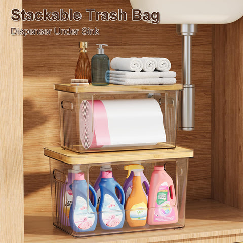 WBKATN trash bag holder with rear dispense slot for one-handed bag pulling.