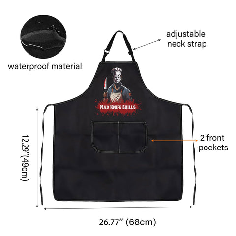 WCGXKO Horror Michael apron back view emphasizes full-coverage protection during meals.