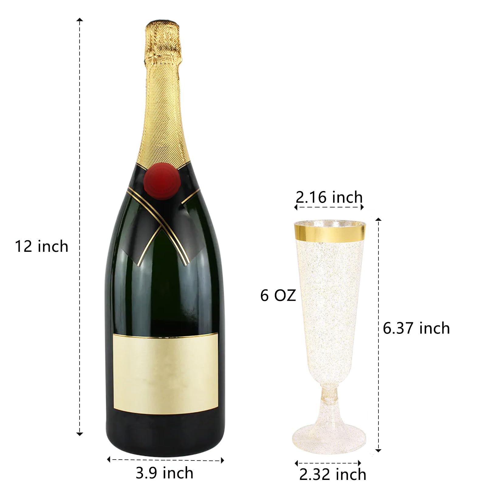 WDF champagne flutes gold glitter with trimmed opening highlight elegant decor at venues