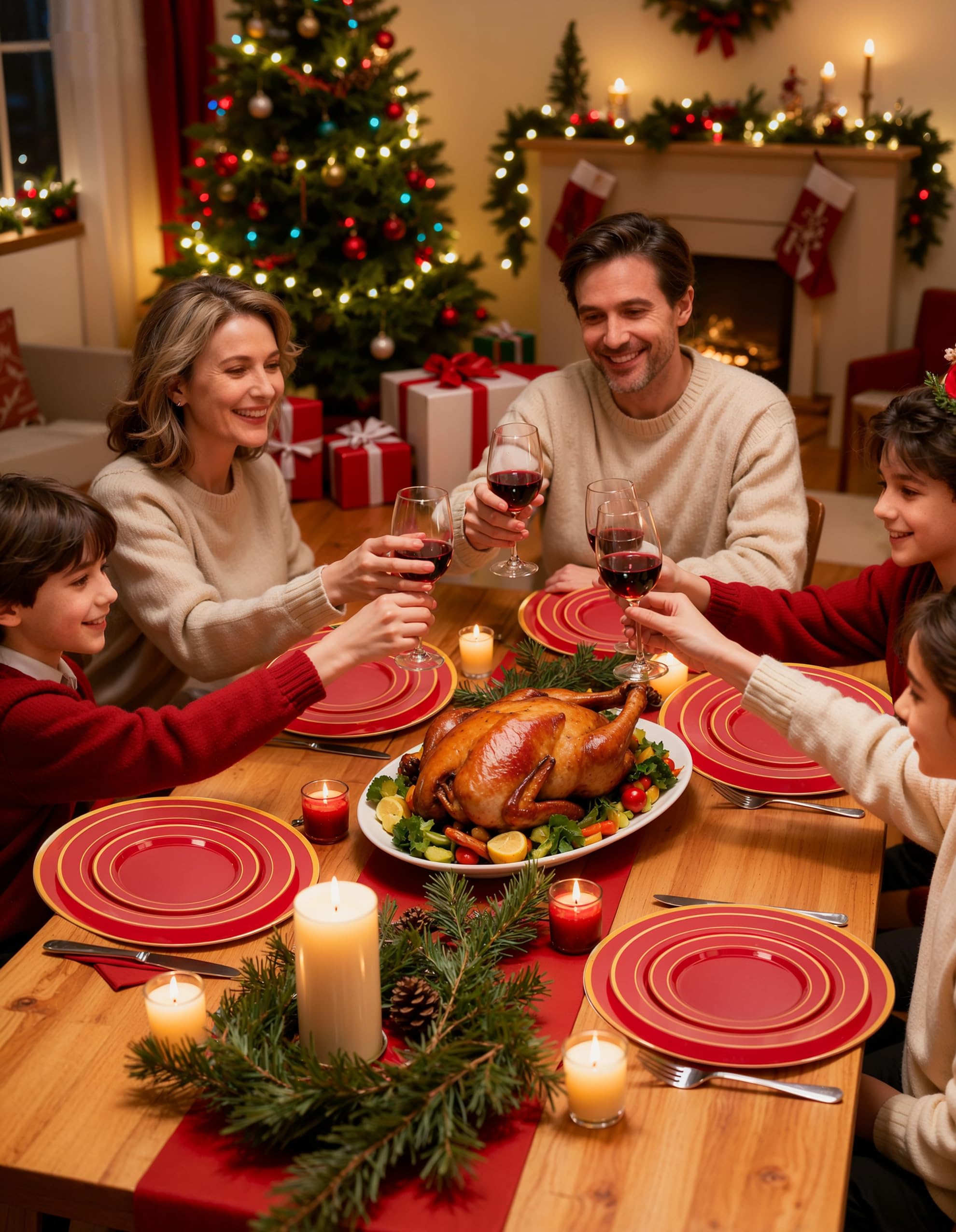 WDF red charger plate styled on a festive dining table