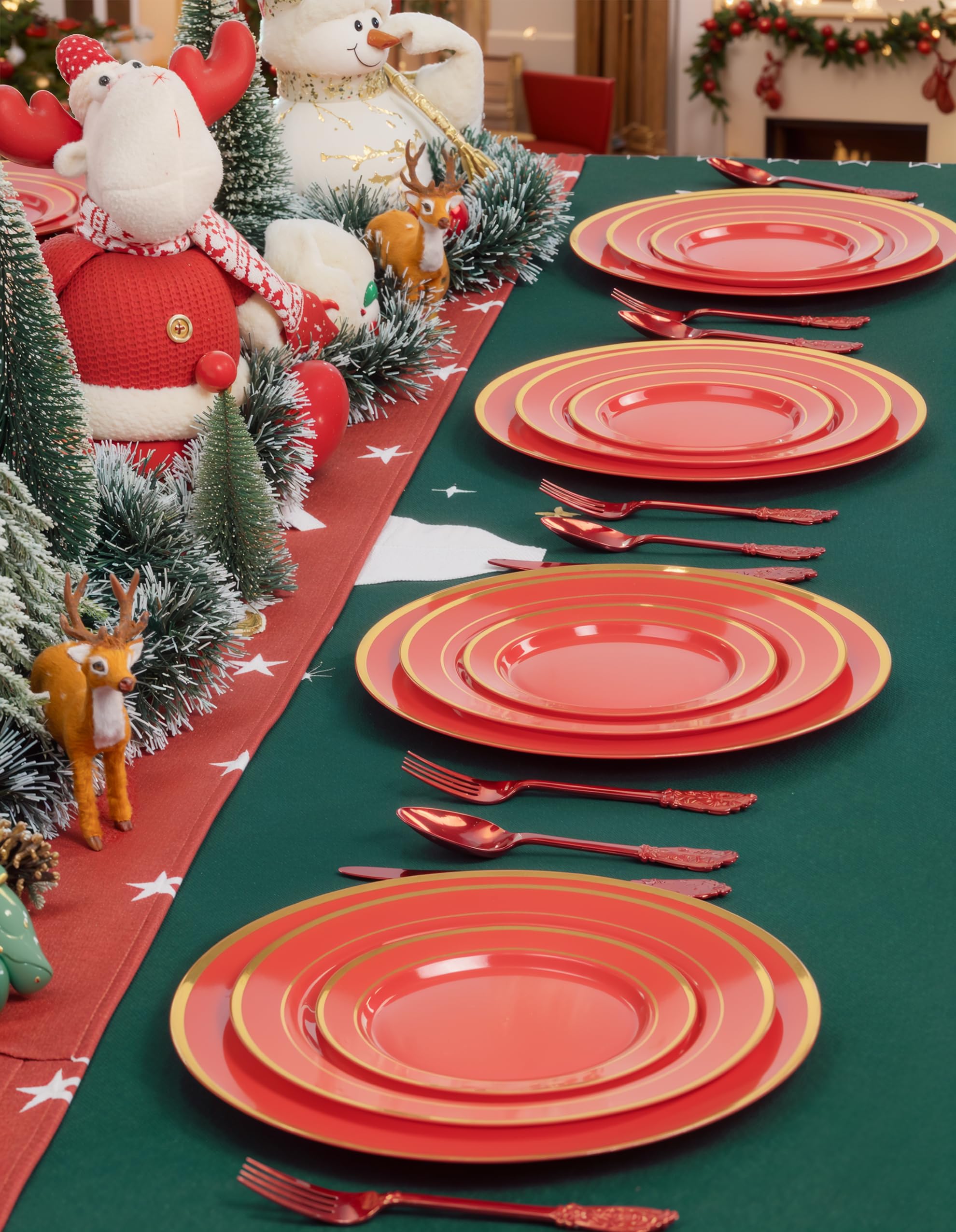 WDF red plastic dinner charger close view highlighting durability