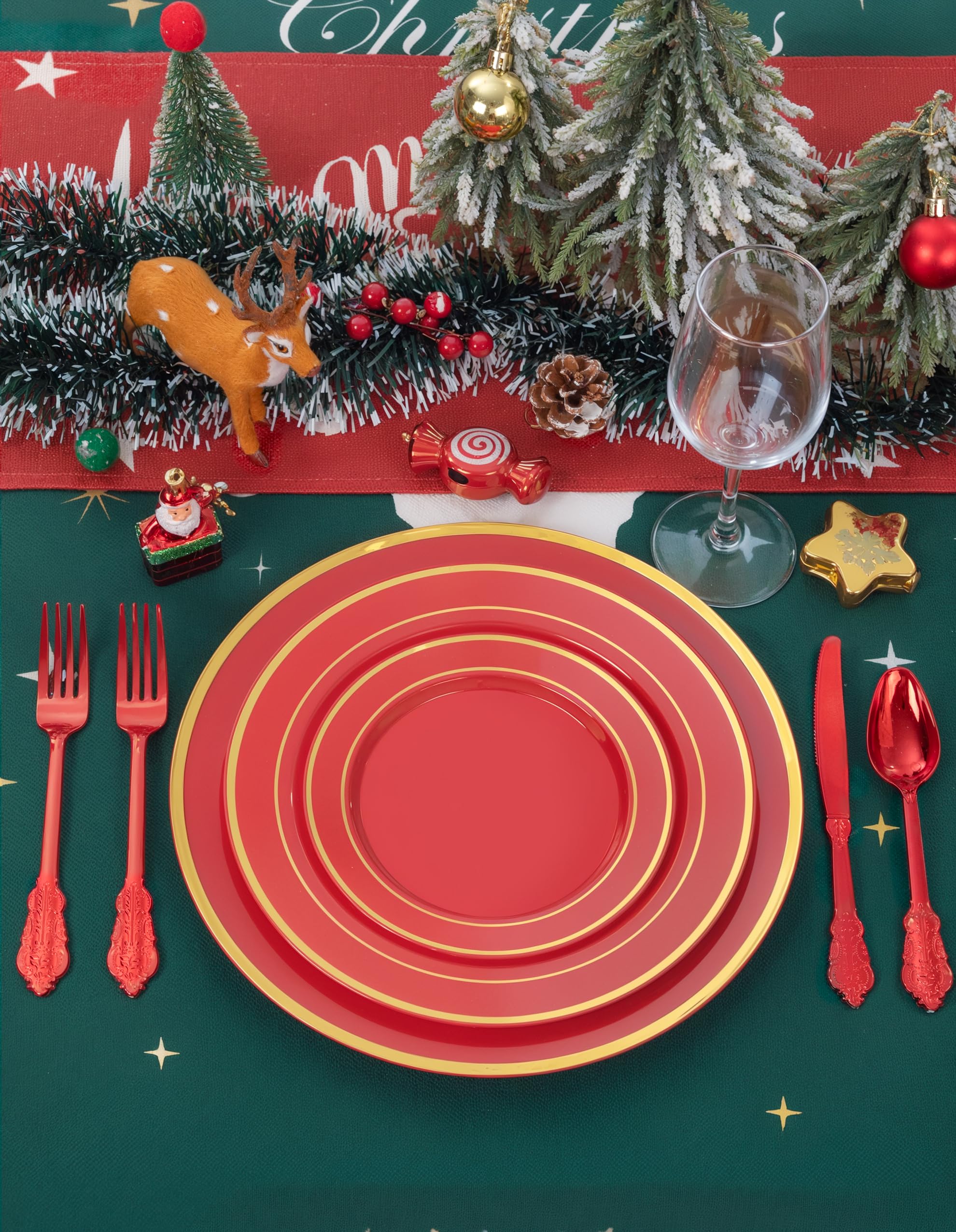 WDF Valentine’s Day table with red and gold chargers