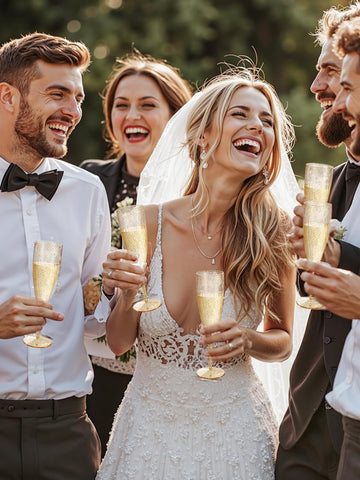 WDF wedding-ready champagne flutes for bridal showers and toasts.