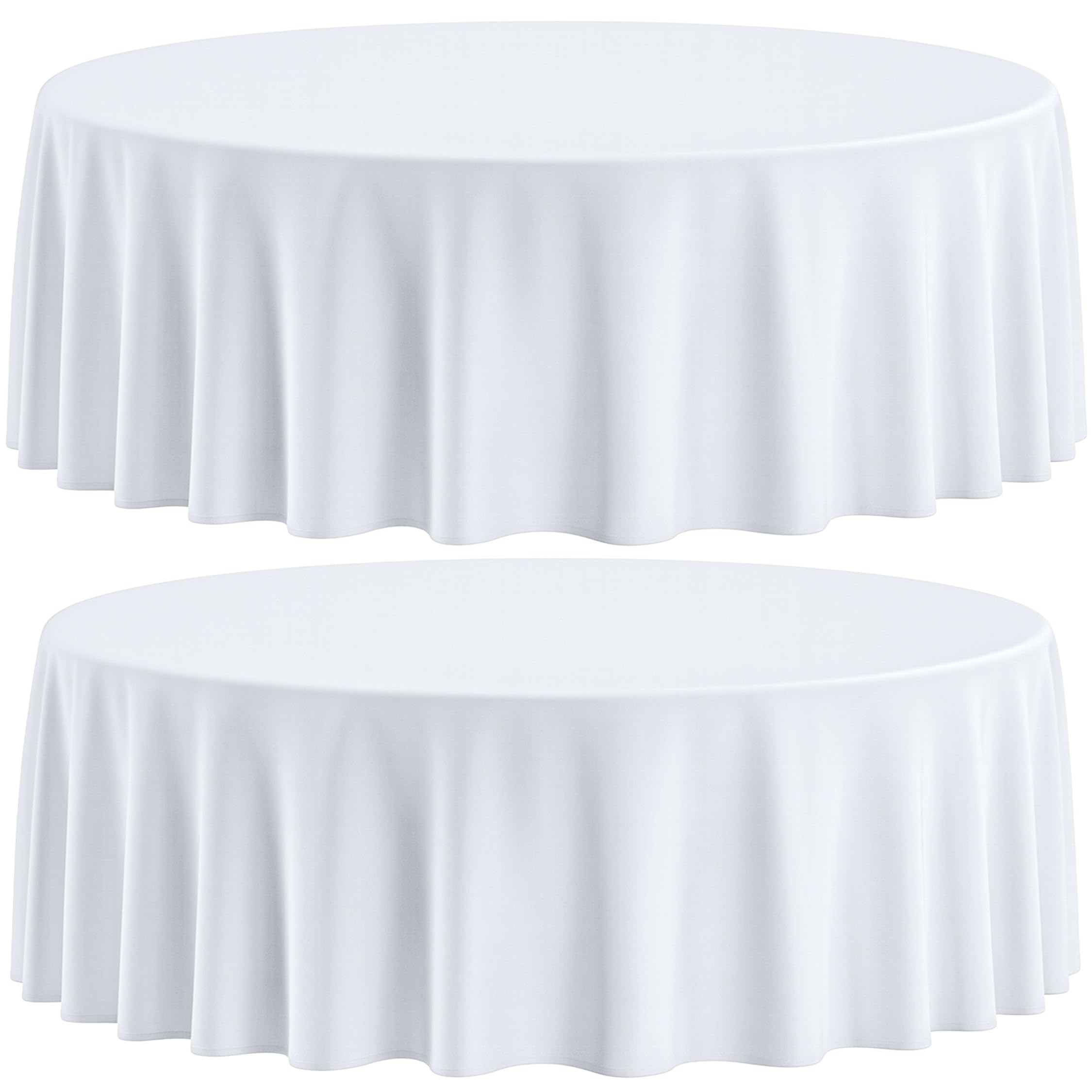 Wealuxe 2-pack white round tablecloth 90-inch close-up texture shows durability.