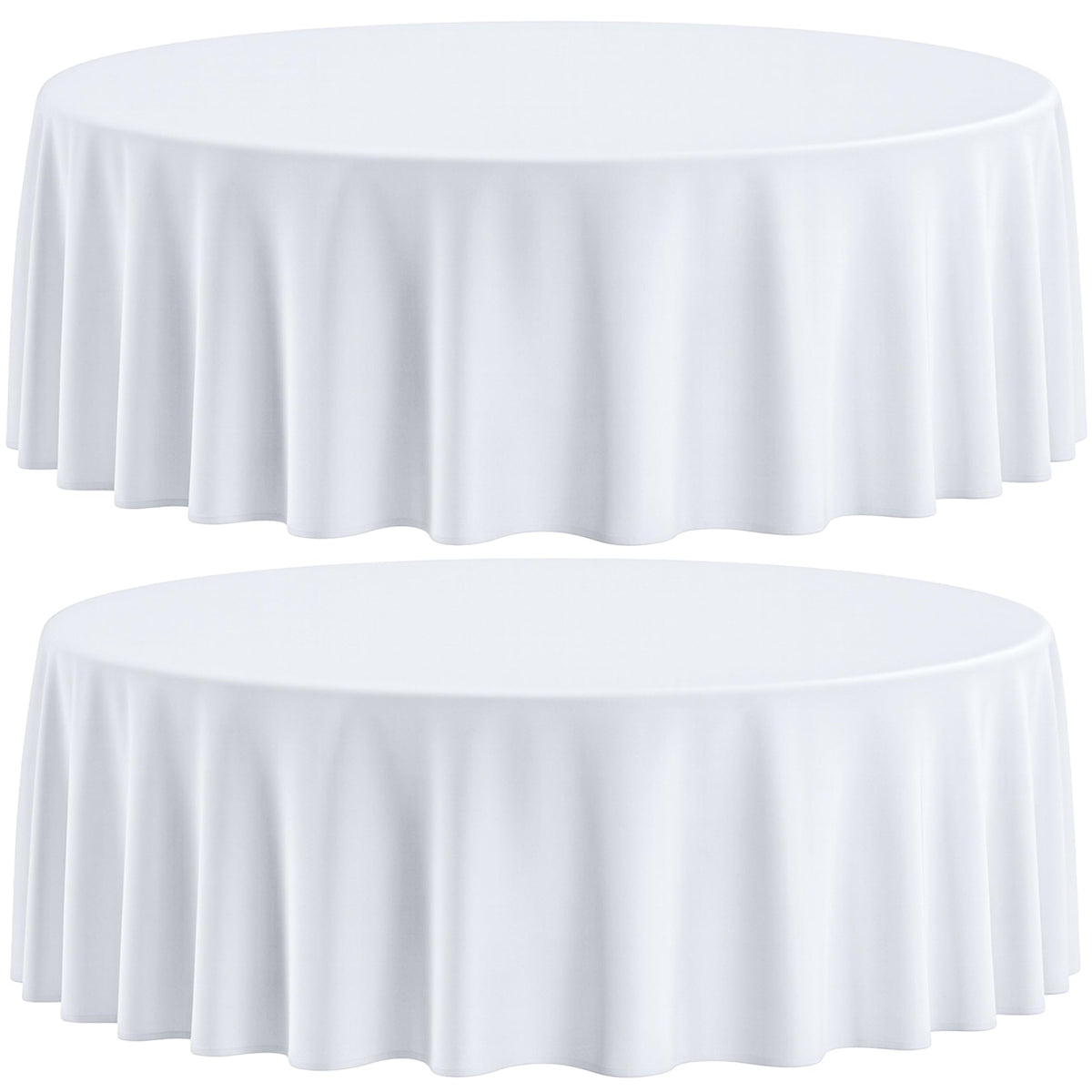 Wealuxe 2-pack white round tablecloth 90-inch close-up texture shows durability.