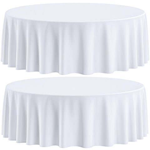 Wealuxe 2-pack white round tablecloth 90-inch close-up texture shows durability.