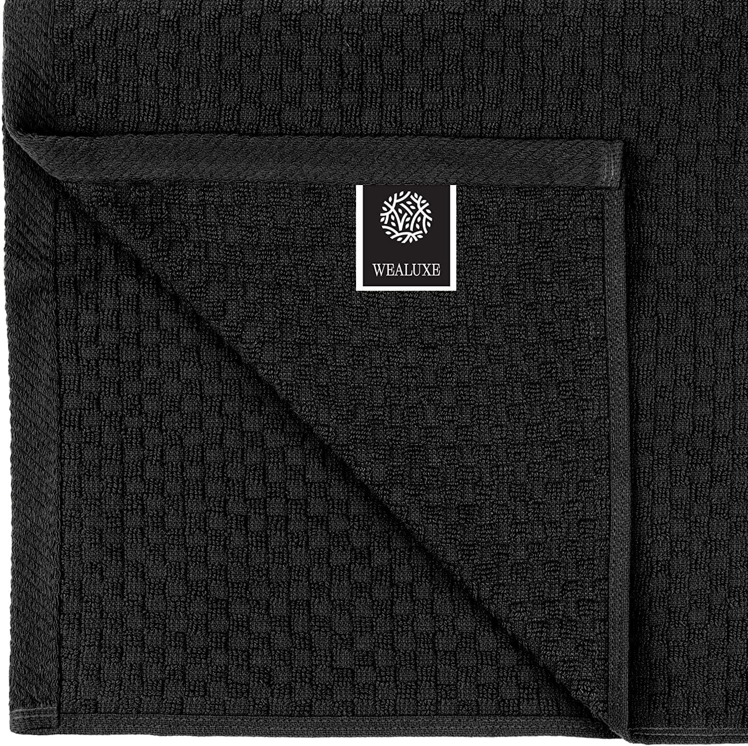 Wealuxe 450gsm black towels show premium absorbency for quick cleanups and drying.