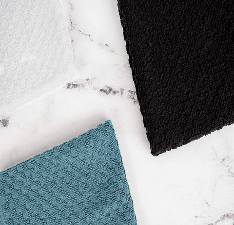 Wealuxe aqua towels add timeless color to any kitchen