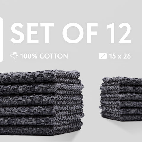 Wealuxe gray kitchen towel in use during drying.