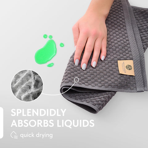 Wealuxe machine washable gray towel, easy care in the kitchen.
