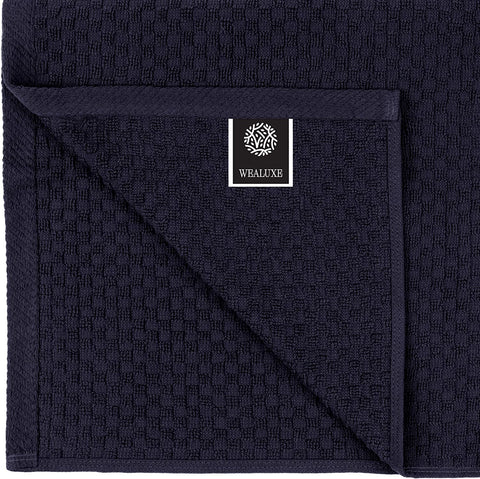 Wealuxe navy kitchen towels close-up shows dense weave for absorbent performance.