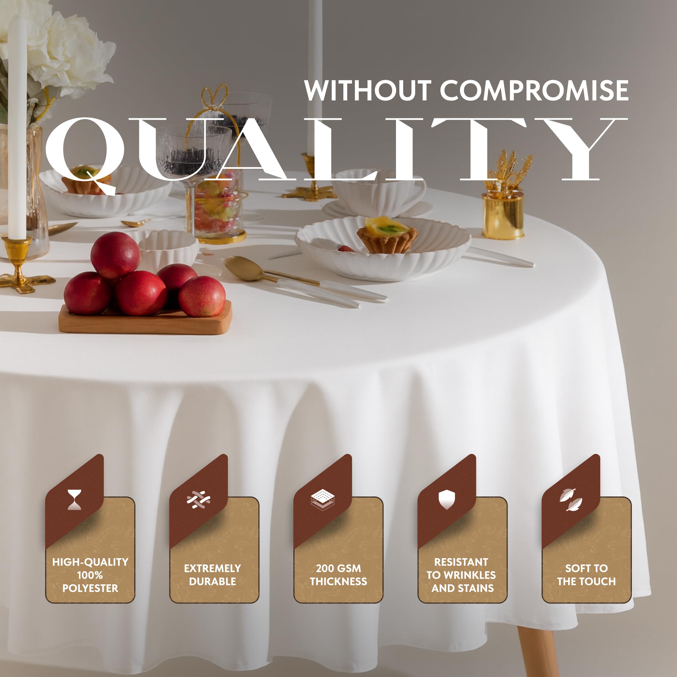 Wealuxe textured polyester 90-inch tablecloth close-up highlighting subtle sheen.