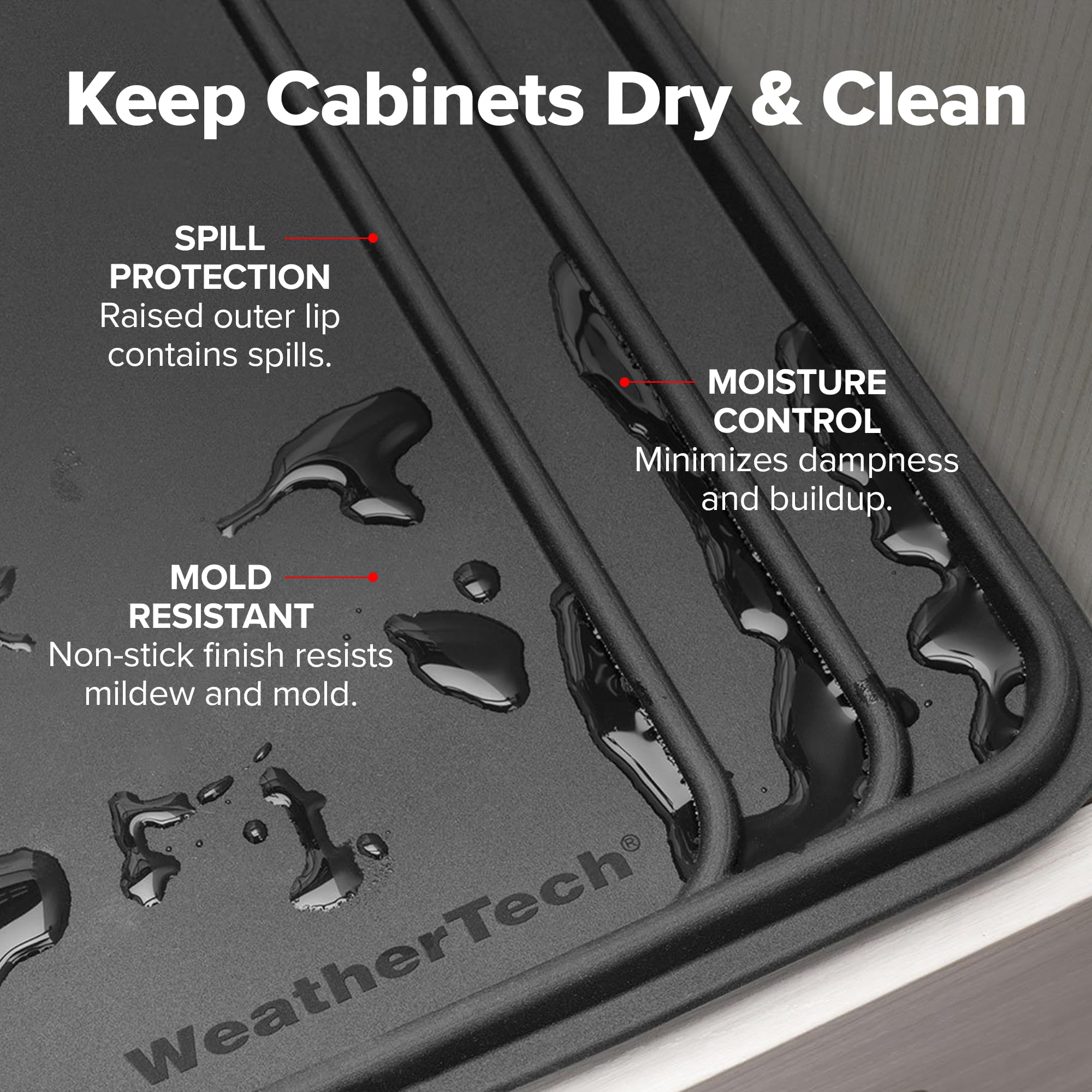 WeatherTech SinkMat raised lip traps leaks and spills effectively
