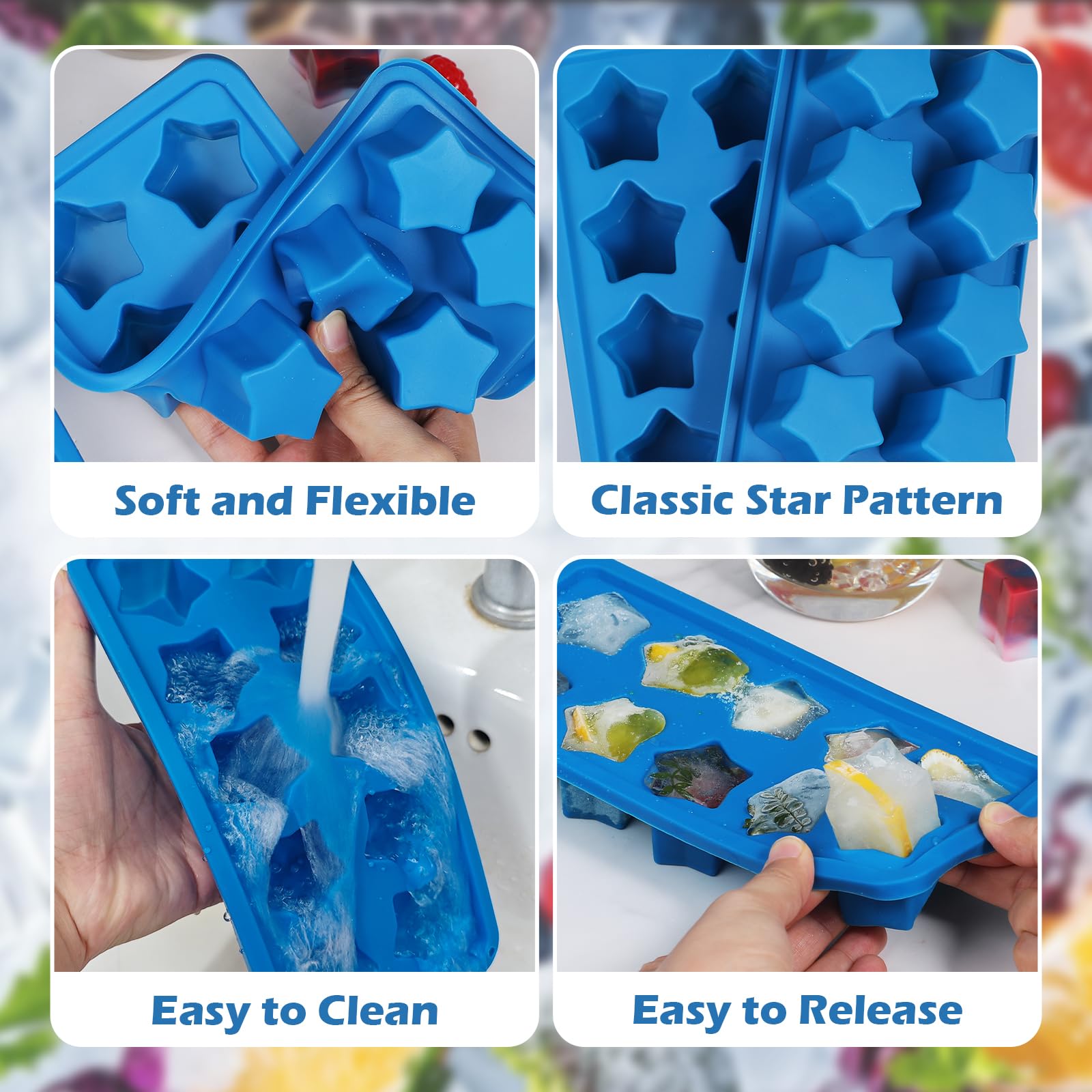 Tray in freezer ready to freeze star shapes.