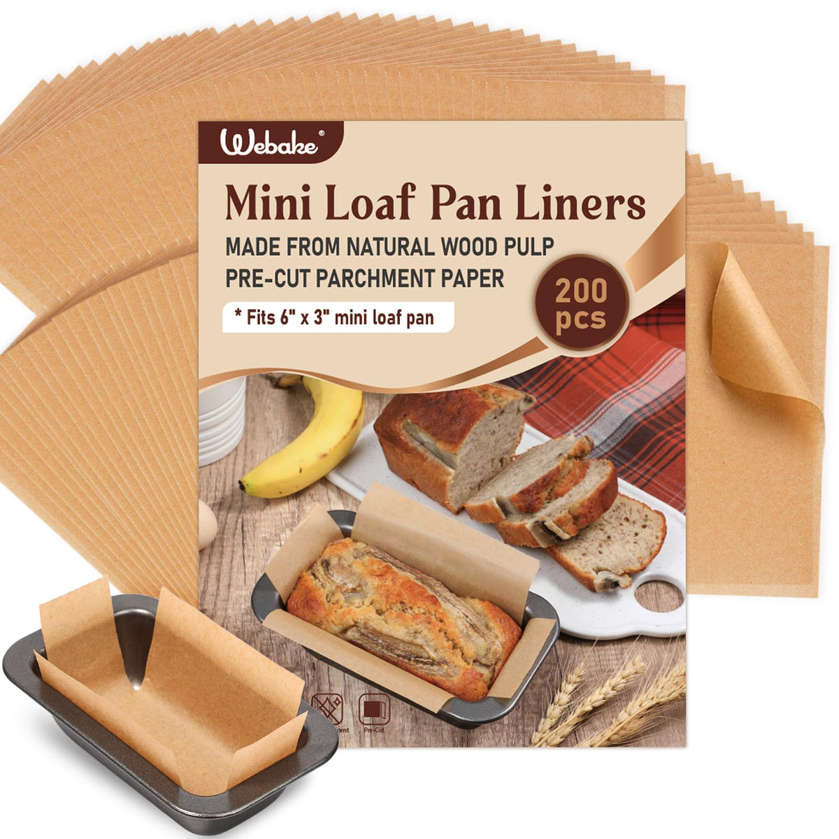 Webake loaf-pan liner for 6x3 pans enables easy release without sticking.