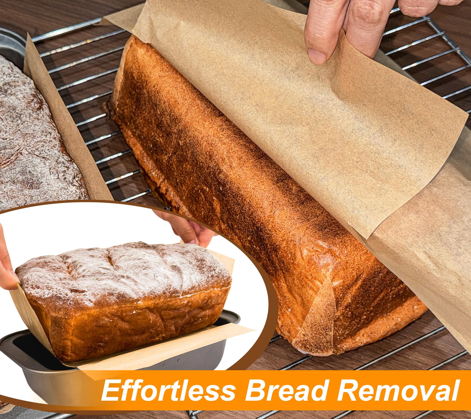 Webake liners show precise fit for 9x5 and 10x5 pans, ensuring neat loaves.