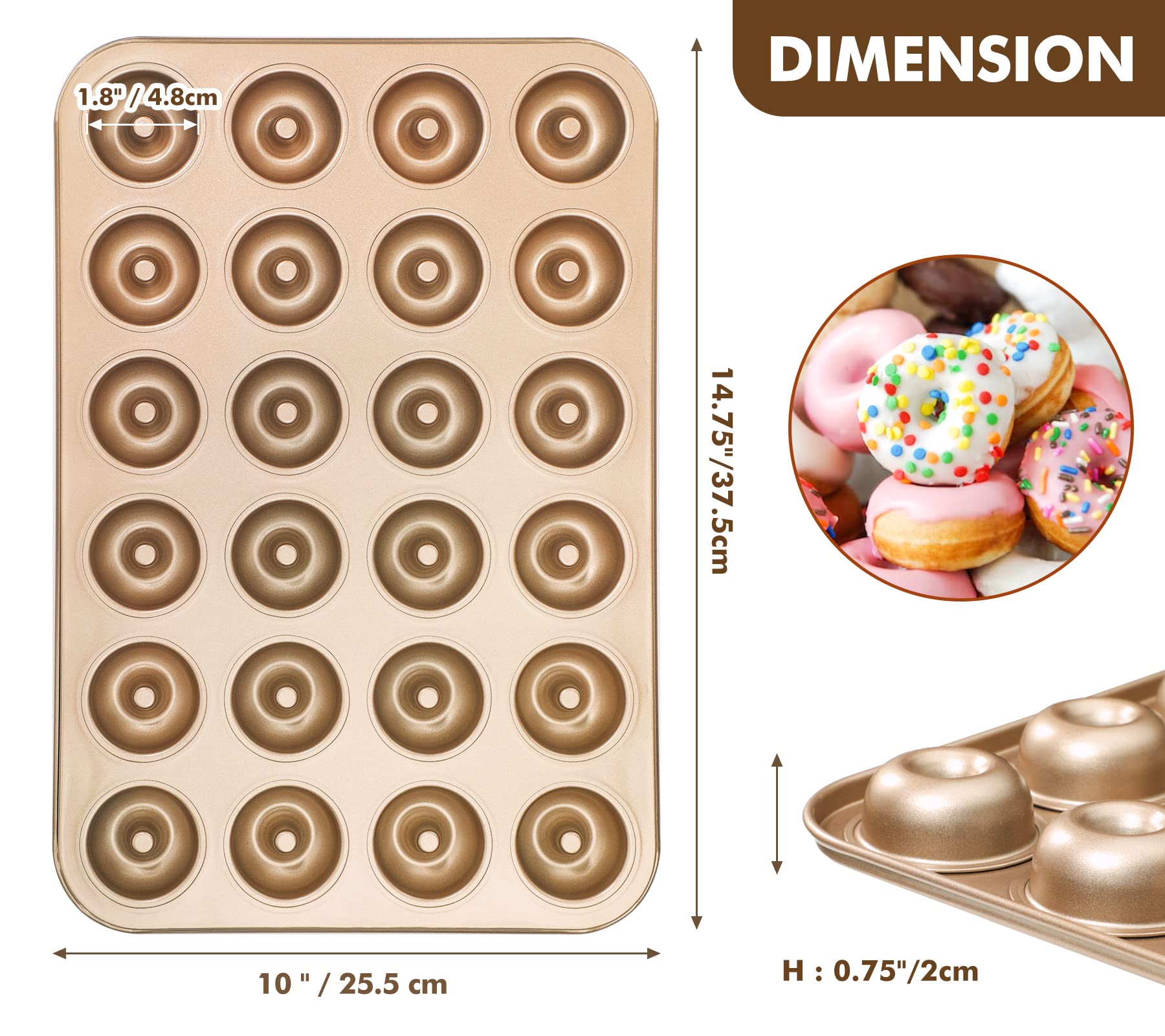 Webake mini donut pan close-up of one-point-eight-inch cavities for precise sizing.