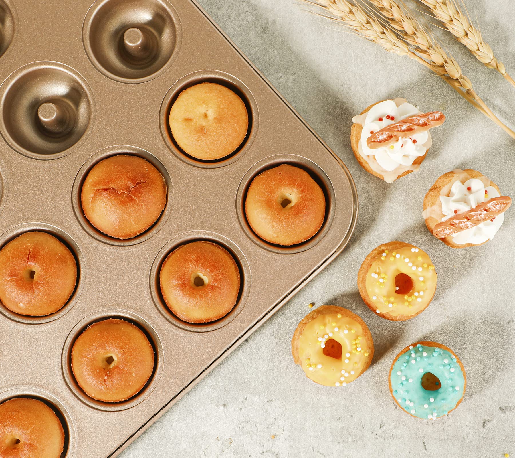 Webake mini donut pan oven safe up to 446F for versatile baking.