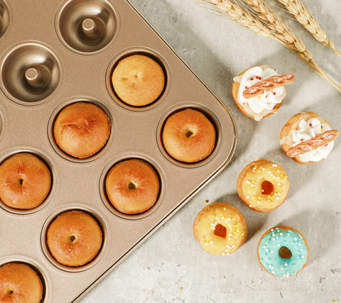 Webake mini donut pan oven safe up to 446F for versatile baking.