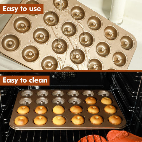 Webake mini donut pan stacked for space-saving storage.
