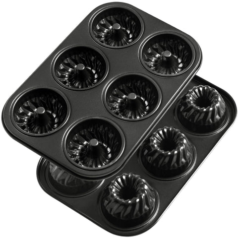 Webake Mini Fluted Tube Pan setup with six cups for uniform mini cakes and versatile baking.