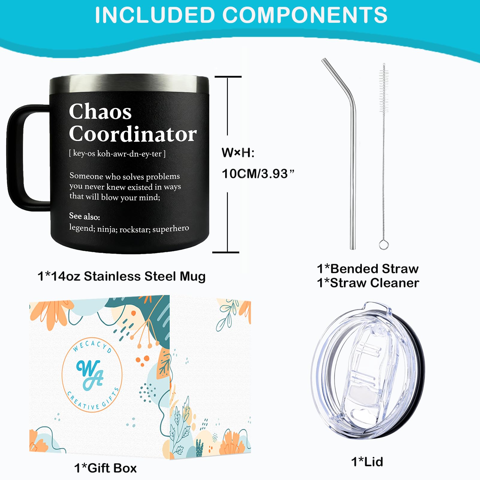 WECACYD Chaos Coordinator mug with double-wall insulation, keeps beverages at the right temp.
