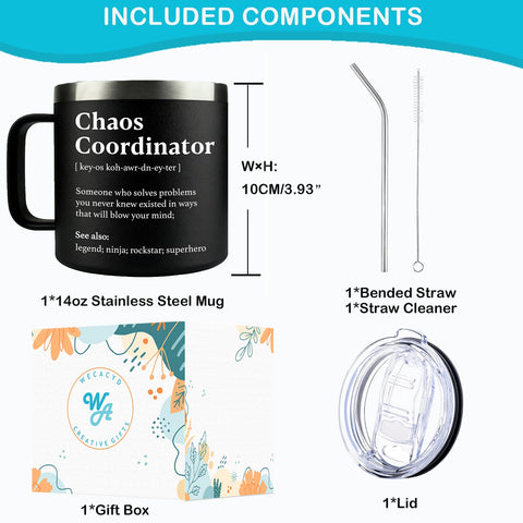 WECACYD Chaos Coordinator mug with double-wall insulation, keeps beverages at the right temp.