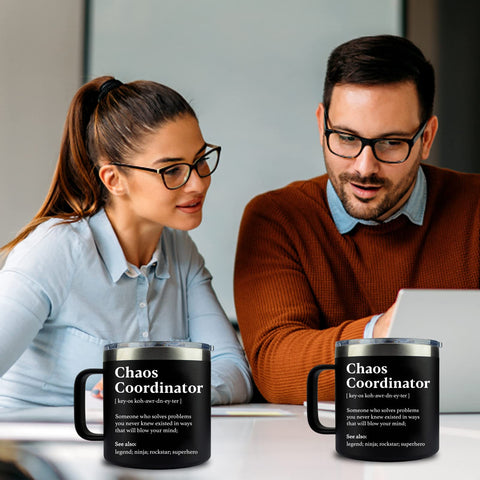 WECACYD Chaos Coordinator mug in outdoor setting, reliable for picnics and commutes.