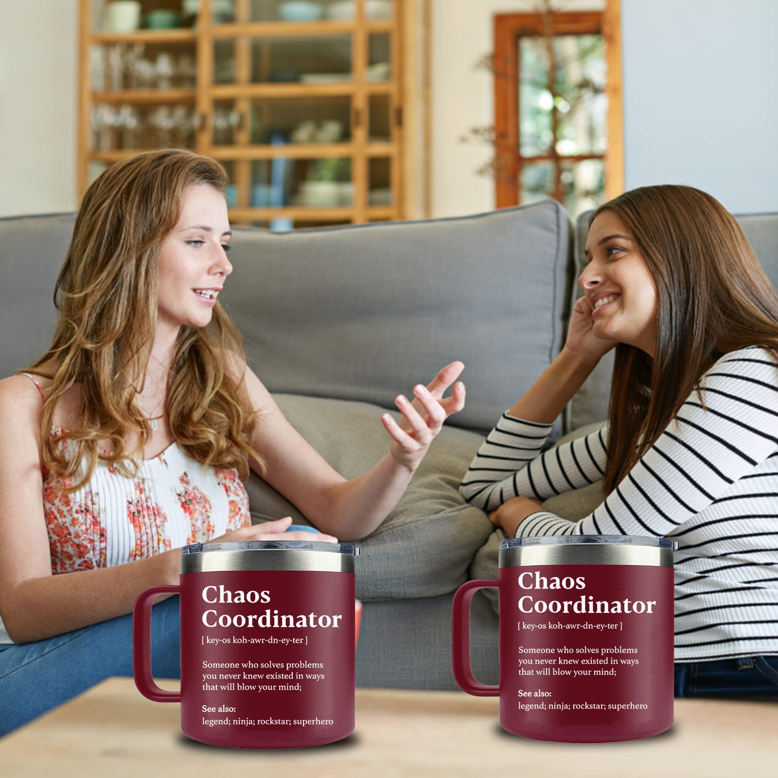 WECACYD Chaos Coordinator mug red, gift packaging, ready for holiday appreciation.